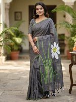 Bengal Kadhi Cotton Sarees With Flower Printed - Image 2