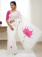 Bengal Kadhi Cotton Sarees With Lotus Printed - Image 3