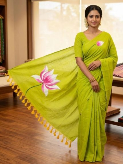 Bengal Kadhi Cotton Sarees With Lotus Printed