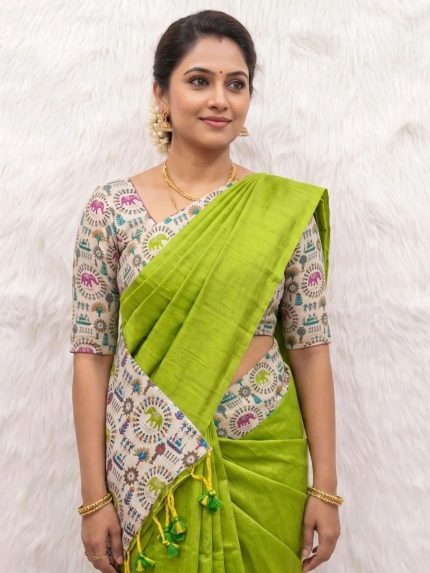 Khadi Plain Kalamkari Blouse