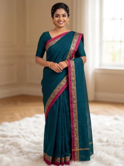 Narayanpeth 100% Pure Cotton Saree With Running Blouse Piece