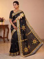 Women's Cotton Khesh Applique Work sarees with blouse Pure Cottton Saree - Image 9