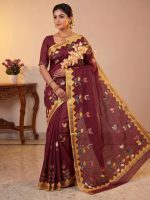 Women's Cotton Khesh Applique Work sarees with blouse Pure Cottton Saree - Image 2
