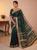 Women's Cotton Khesh Applique Work sarees with blouse Pure Cottton Saree - Image 3