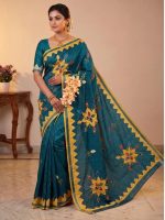 Women's Cotton Khesh Applique Work sarees with blouse Pure Cottton Saree - Image 7