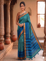 Elegant Geometric Linen Saree - Image 2