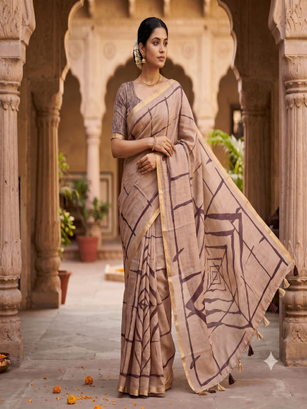Rekha  Desert Sand Linen Saree