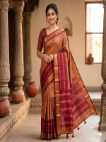 Elegant Geometric Linen Saree