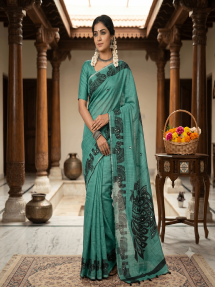 Sclap Mirror Linen Saree