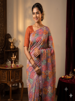 Elegant Tissue Linen Botanical Leaf Digital Print Saree - Image 4