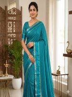 Premium Viscose Georgette Checked Saree - Image 5