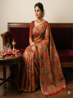 Elegant Tissue Linen Botanical Leaf Digital Print Saree - Image 3