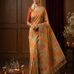 Elegant Tissue Linen Botanical Leaf Digital Print Saree
